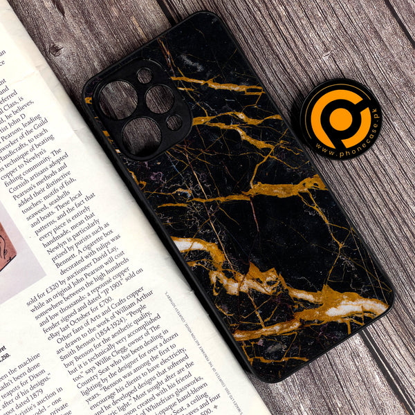 Xiaomi Redmi 12 - Golden Black Marble - Premium Printed Glass soft Bumper Shock Proof Case
