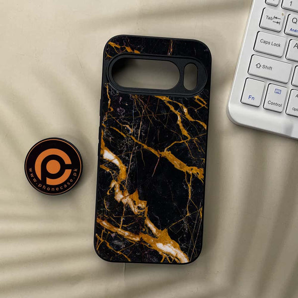 Google Pixel 10 Pro  - Golden Black Marble - Premium Metal Printed soft Bumper Shock Proof Case
