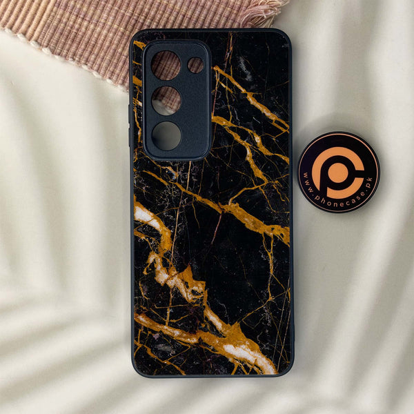 Oppo A5 2025 - Golden Black Marble - Premium Metal Printed soft Bumper shock Proof Case