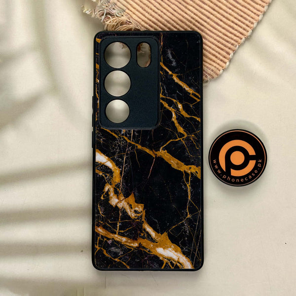 Vivo V29 - Golden Black Marble - Premium Printed Glass soft Bumper Shock Proof Case CS-41488