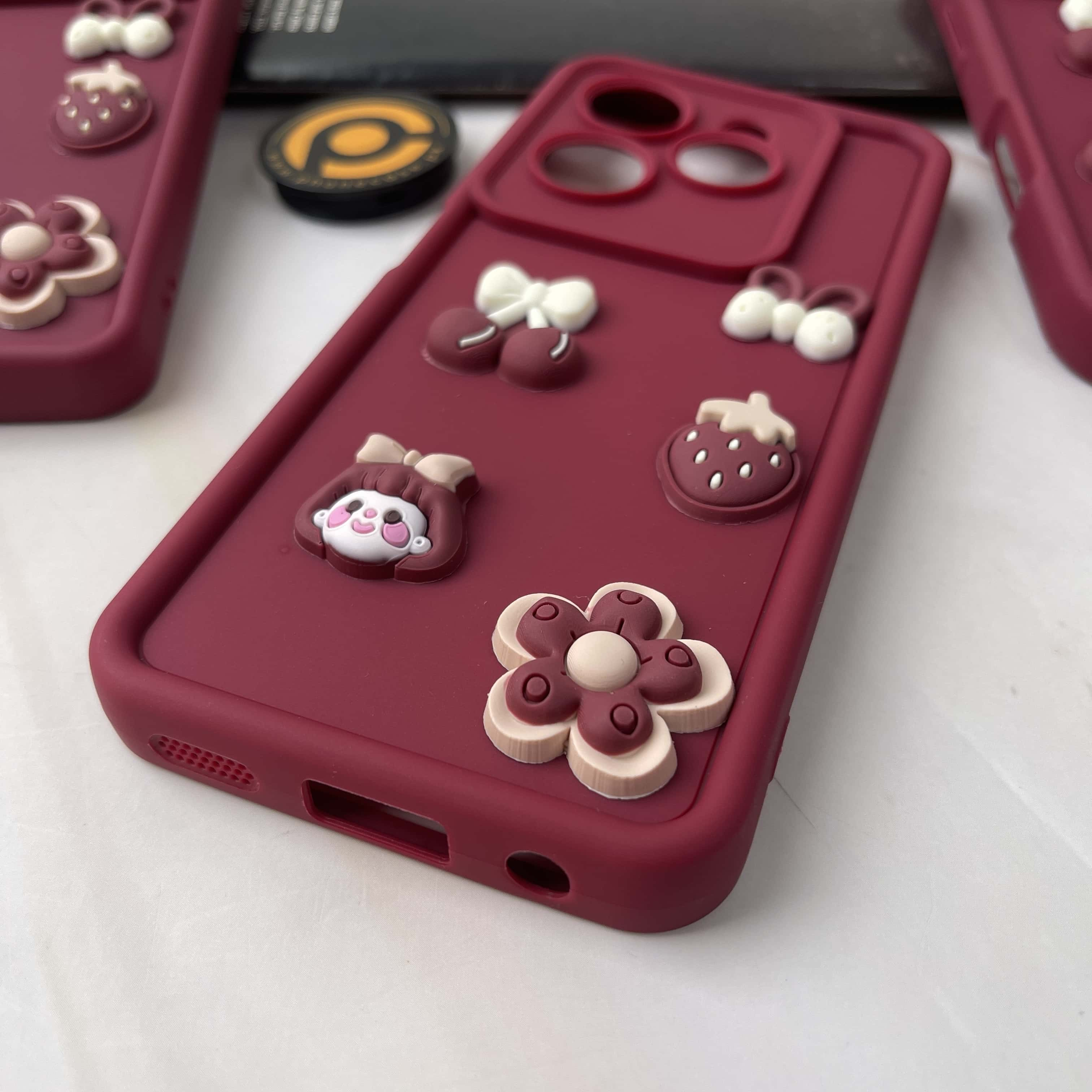 Infinix Hot 40/ 40 Pro/ Spark 20 Pro Cute 3D Cherry Flower Icons Silicon Case