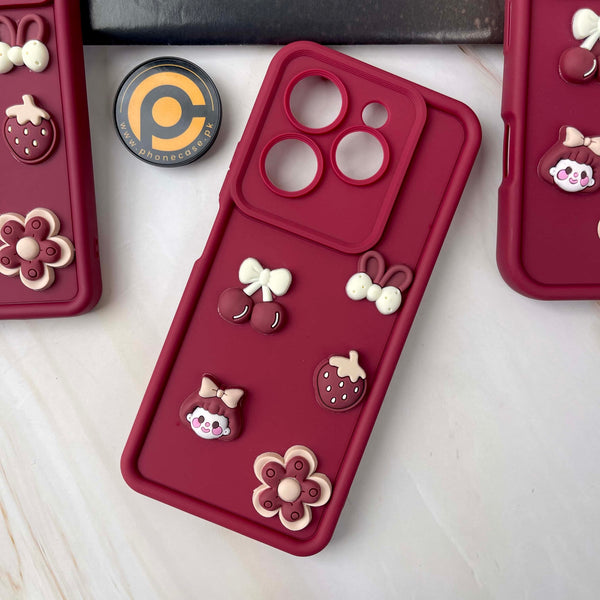 Infinix Hot 40/ 40 Pro/ Spark 20 Pro Cute 3D Cherry Flower Icons Silicon Case