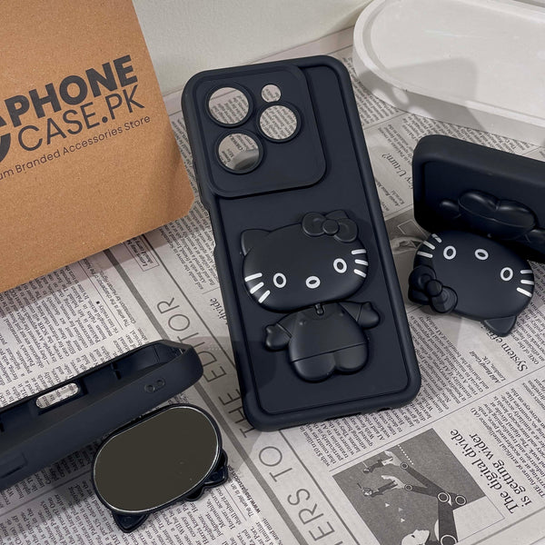 Infinix Smart 10 HD/Infinix Hot 40i/ Smart 8/Tecno Spark GO 2024/ Spark 20/ 20c/ Pop 8 - 3D Cute Kitty Case with Built-In Mirror & Stand