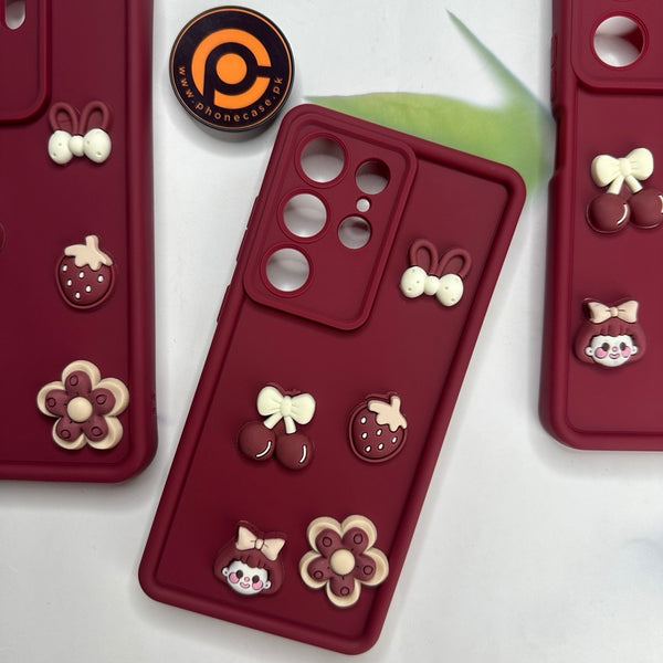 Samsung Galaxy S25 Ultra - Cute 3D Cherry Flower Icons Silicon Case