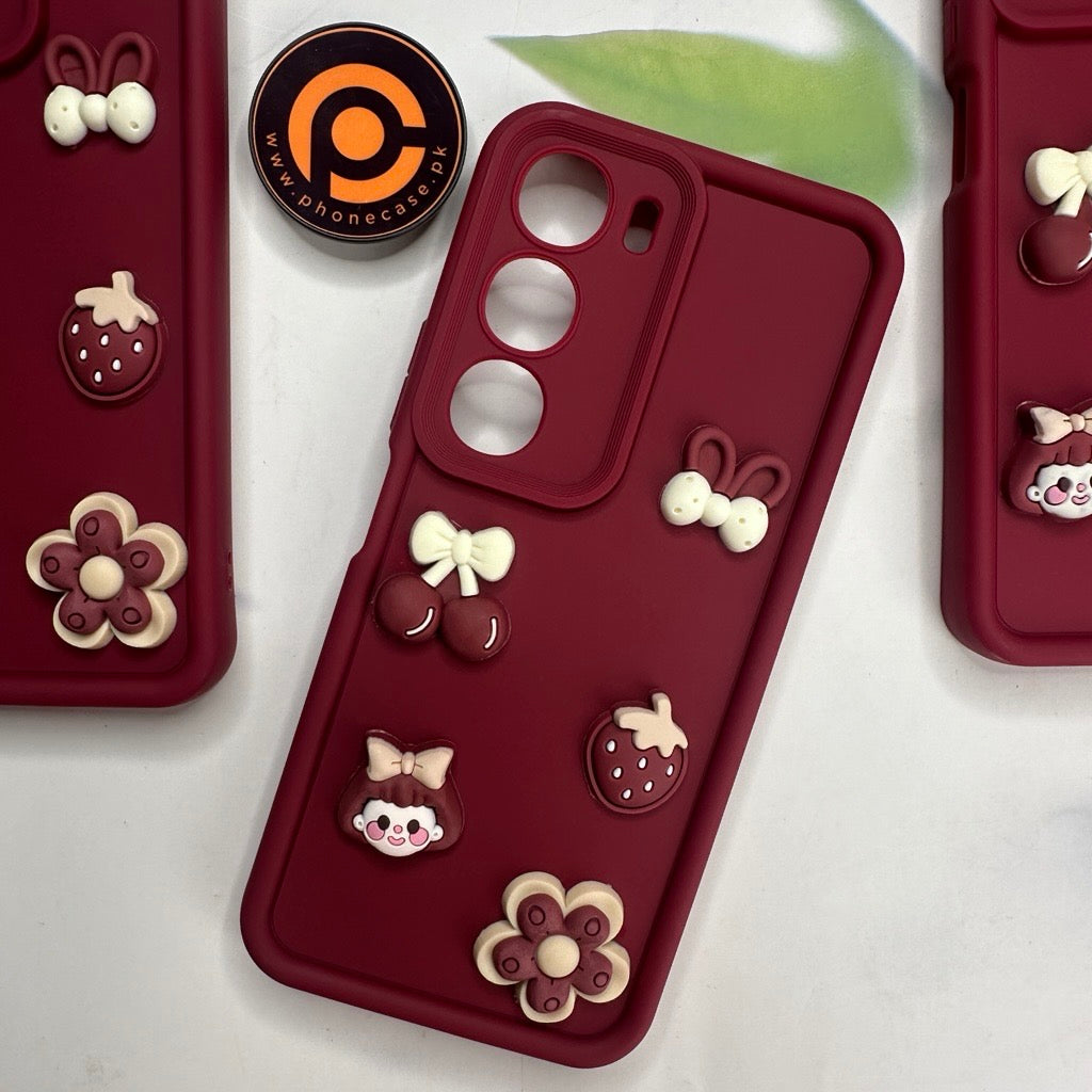 Vivo Y19s Pro - Cute 3D Cherry Flower Icons Silicon Case