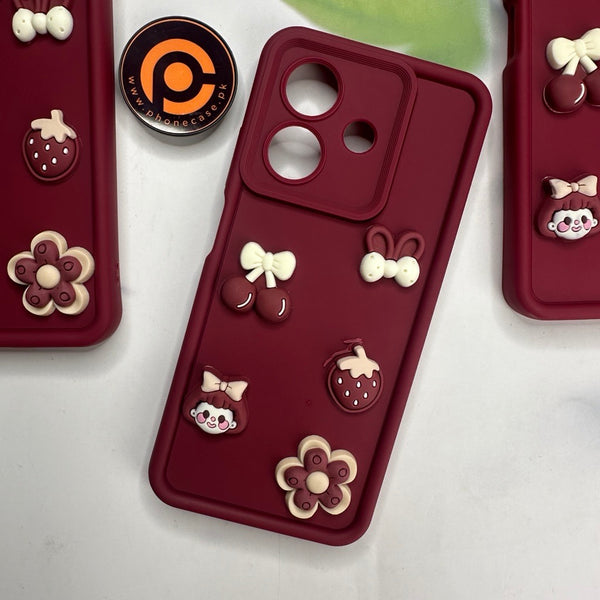 Oppo A5i - Cute 3D Cherry Flower Icons Silicon Case