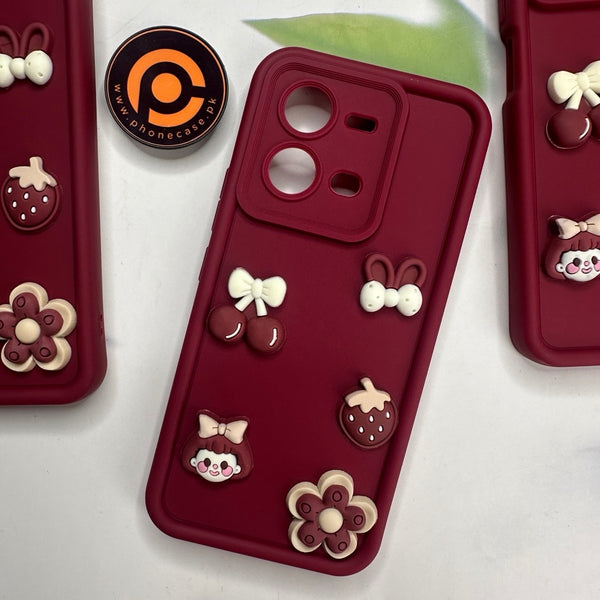 Vivo V25/ V25e - Cute 3D Cherry Flower Icons Silicon Case