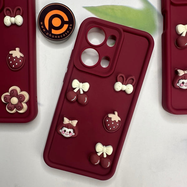 Oppo Reno 13 Pro - Cute 3D Cherry Flower Icons Silicon Case