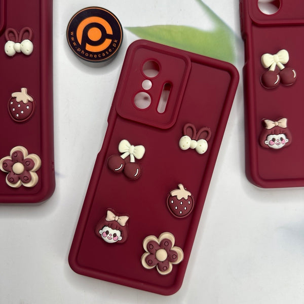 Redmi 11T/ 11T Pro - Cute 3D Cherry Flower Icons Silicon Case