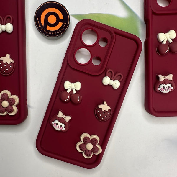 Oppo Reno 13 - Cute 3D Cherry Flower Icons Silicon Case