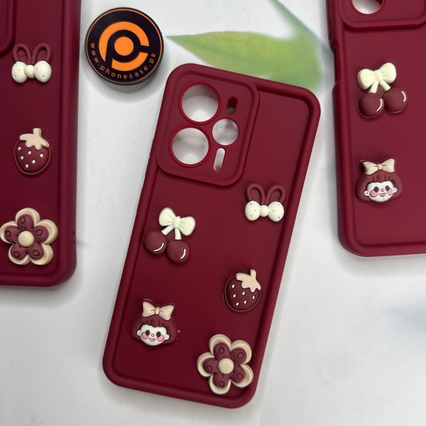 Realme 14 5G/ Realme 14T 5G - Cute 3D Cherry Flower Icons Silicon Case