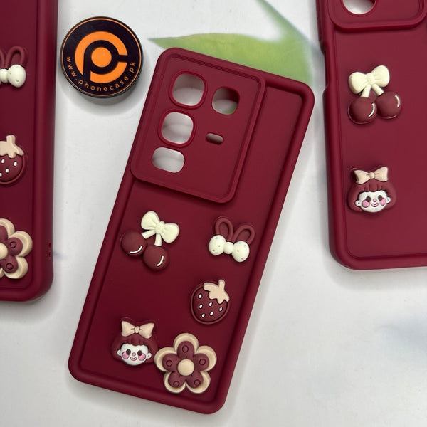 Infinix Note 50/ Note 50 Pro - Cute 3D Cherry Flower Icons Silicon Case