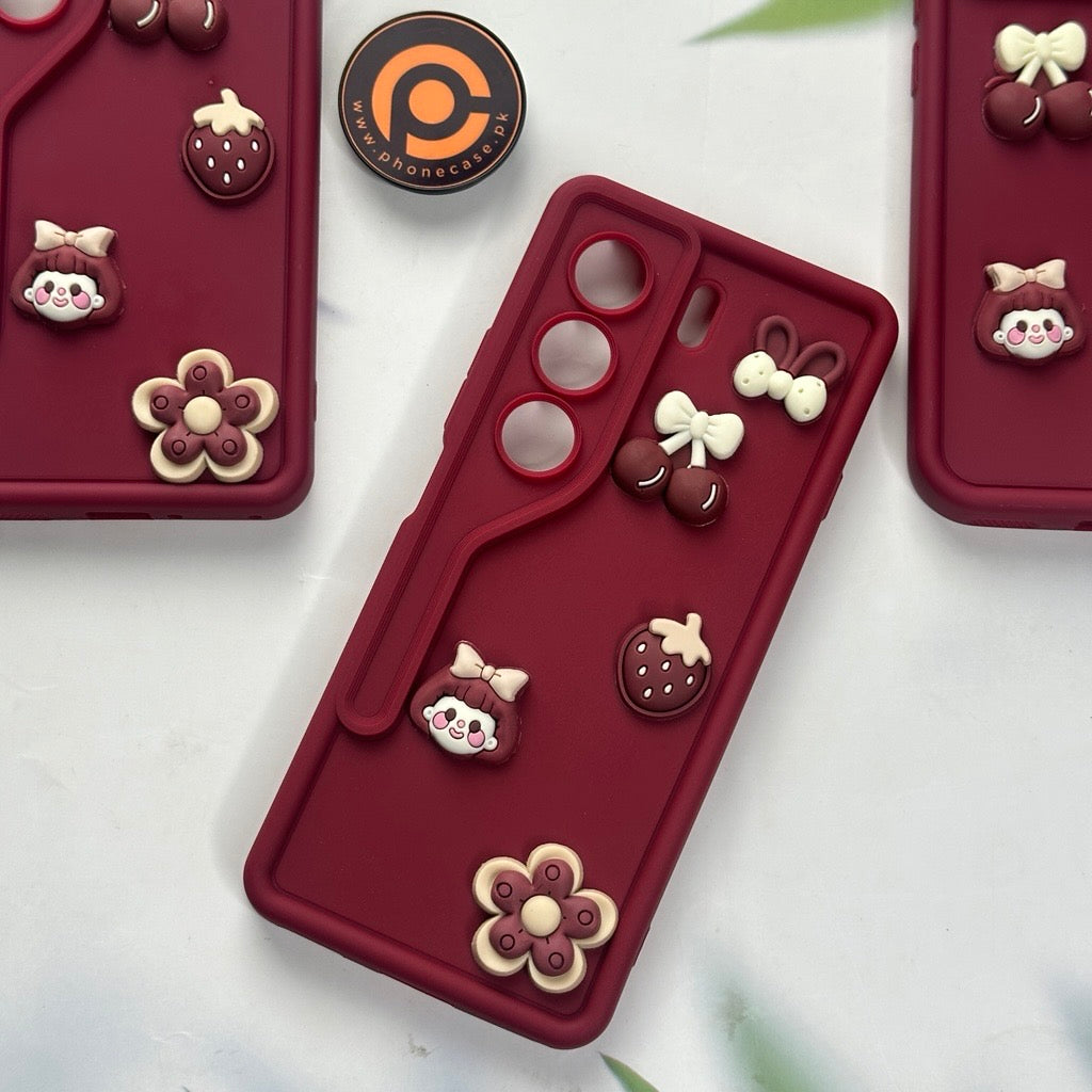Tecno Camon 40 - Cute 3D Cherry Flower Icons Silicon Case
