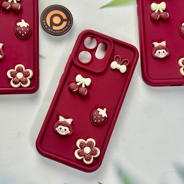 Oppo Reno 14F 5G - Cute 3D Cherry Flower Icons Silicon Case