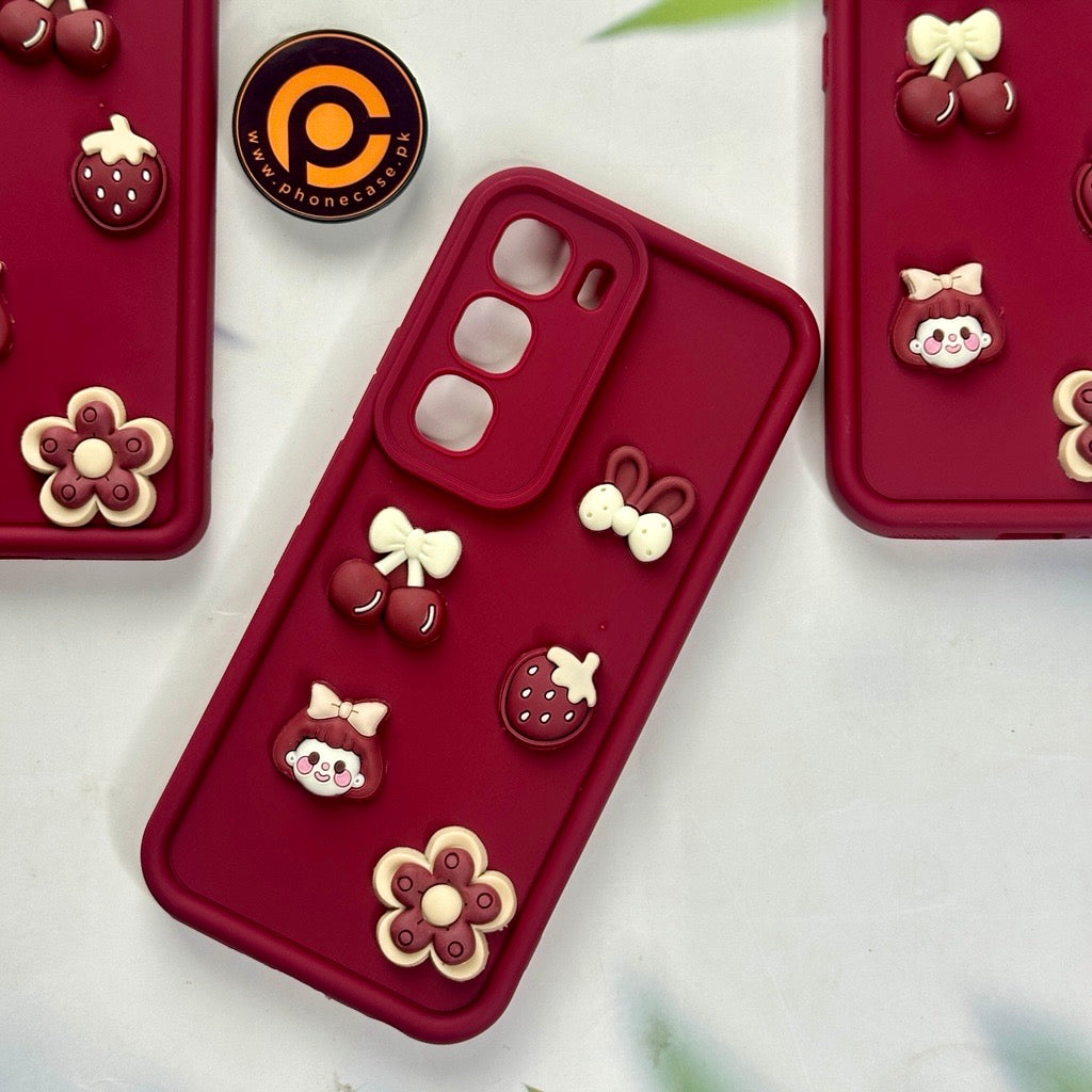 Infinix Hot 60 Pro - Cute 3D Cherry Flower Icons Silicon Case