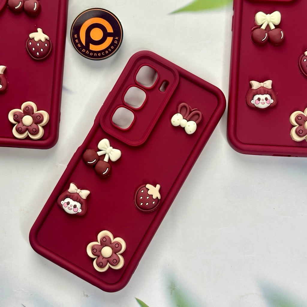 Infinix Hot 60/ Hot 60i - Cute 3D Cherry Flower Icons Silicon Case