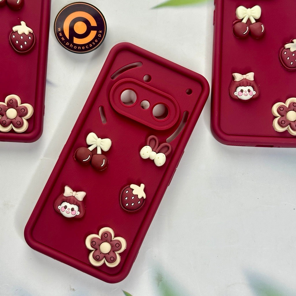 Nothing Phone 3a - Cute 3D Cherry Flower Icons Silicon Case