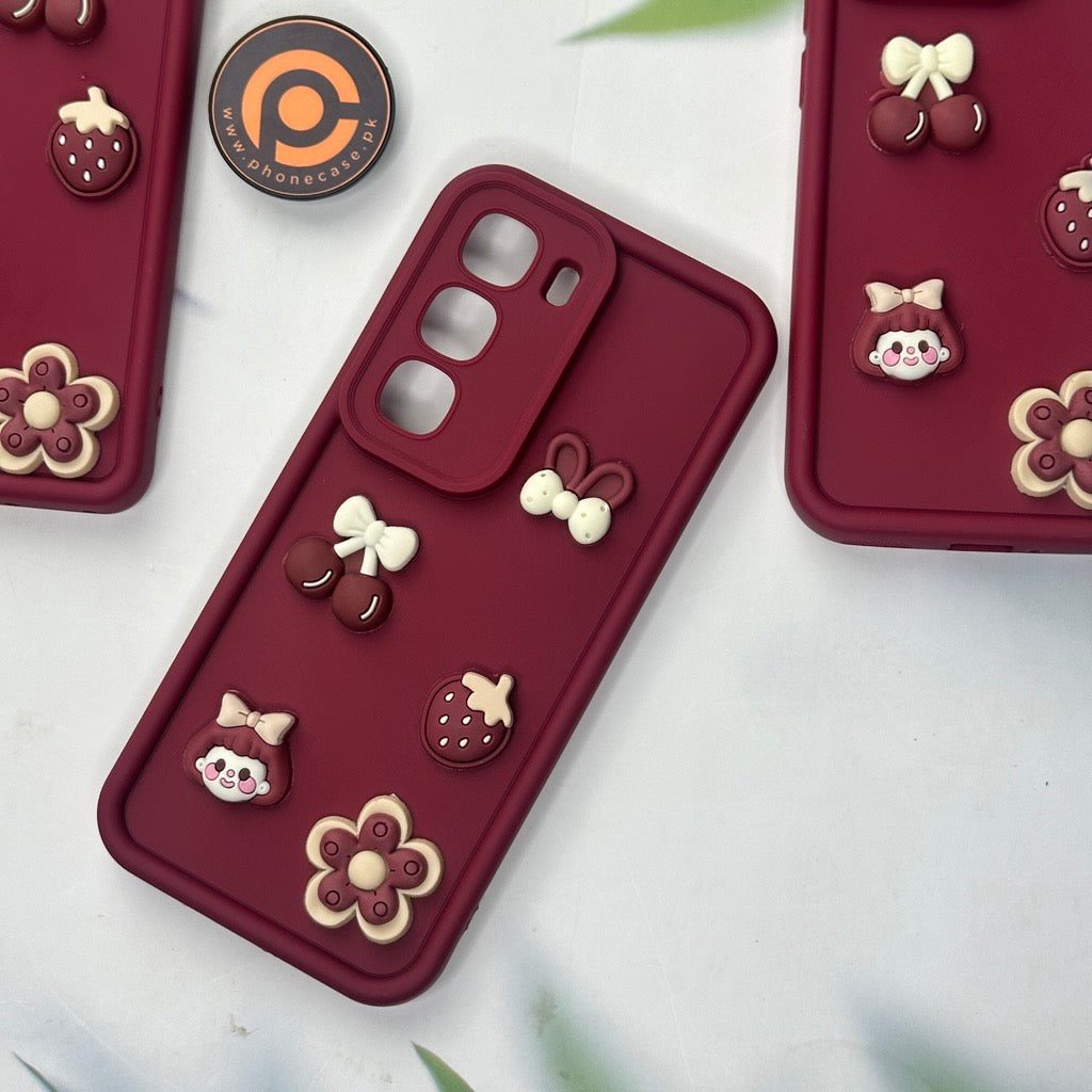 Infinix Hot 60 Pro Plus - Cute 3D Cherry Flower Icons Silicon Case