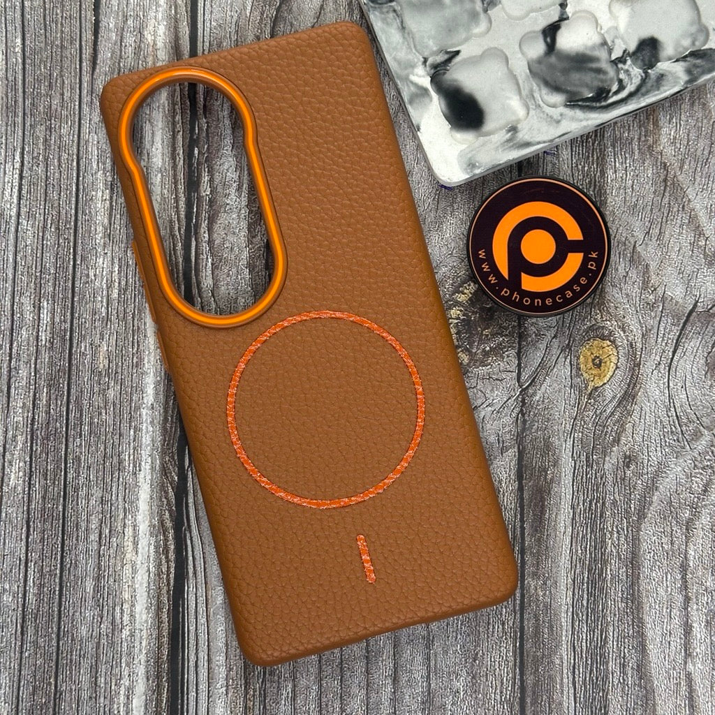 Vivo V40 - Branded Leather Texture MagSafe Compatible Anti-Slip Soft Case