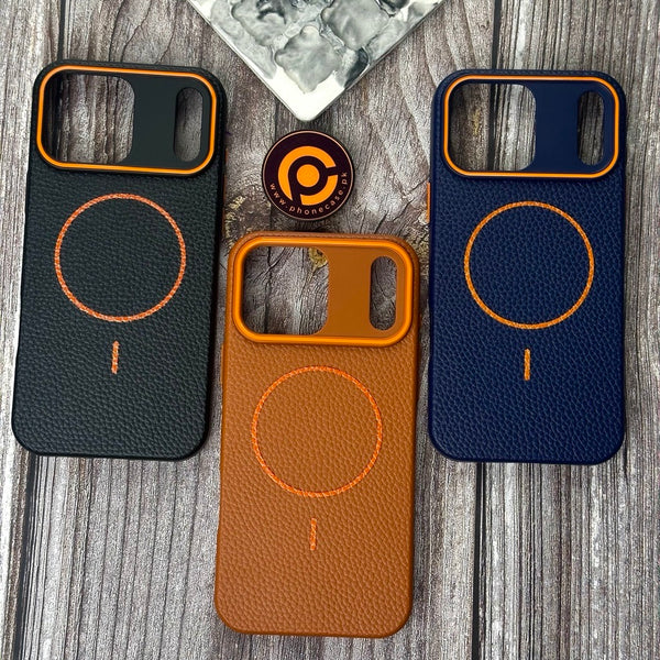 iPhone 17 Pro Max - Branded Leather Texture MagSafe Compatible Anti-Slip Soft Case