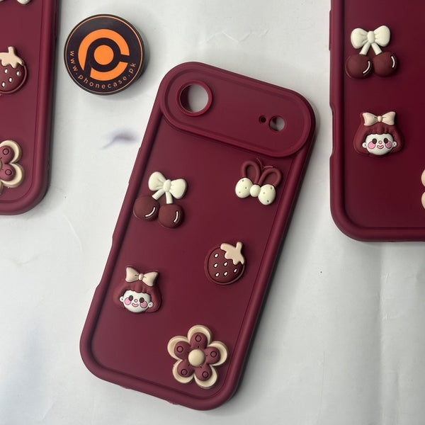 iPhone Air - Cute 3D Cherry Flower Icons Silicon Case