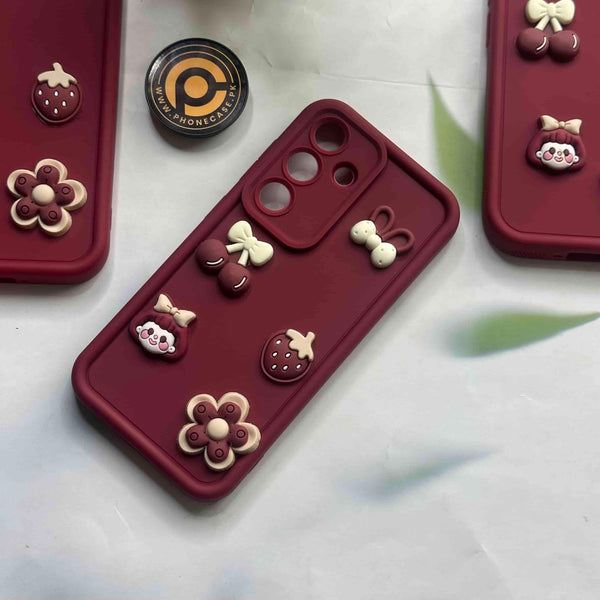 Galaxy S25 - Cute 3D Cherry Flower Icons Silicon Case