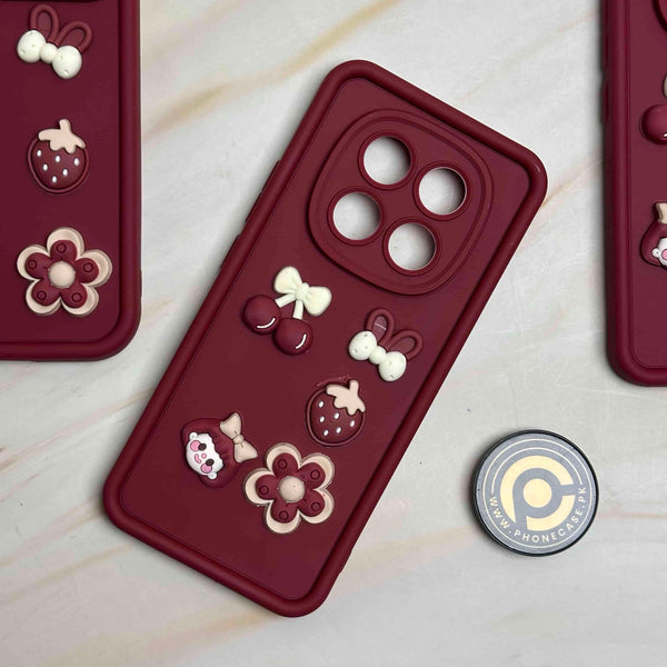 Redmi Note 15 - Cute 3D Cherry Flower Icons Silicon Case
