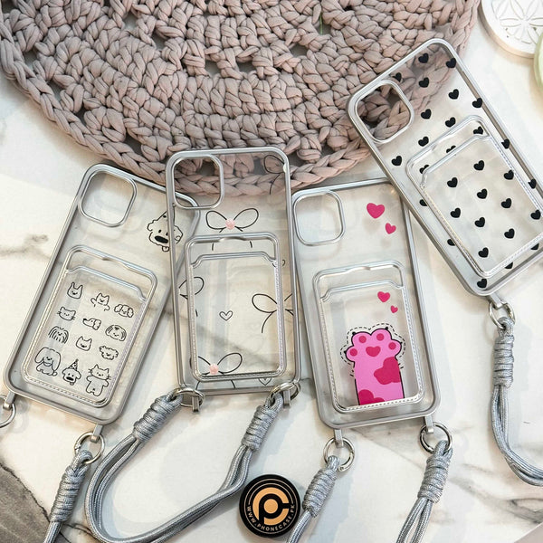 iPhone 11 Pro Max - Clear Electroplated Card Slot Case with Wrist Strap