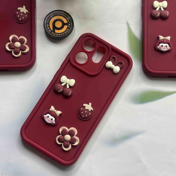 Oppo Reno 15F -  Cute 3D Cherry Flower Icons Silicon Case