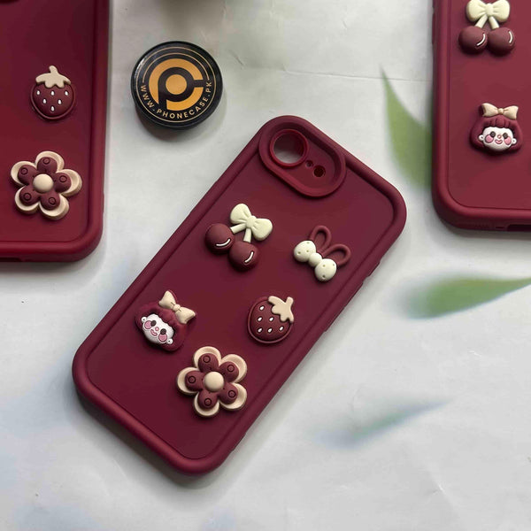 iPhone 17e -  Cute 3D Cherry Flower Icons Silicon Case