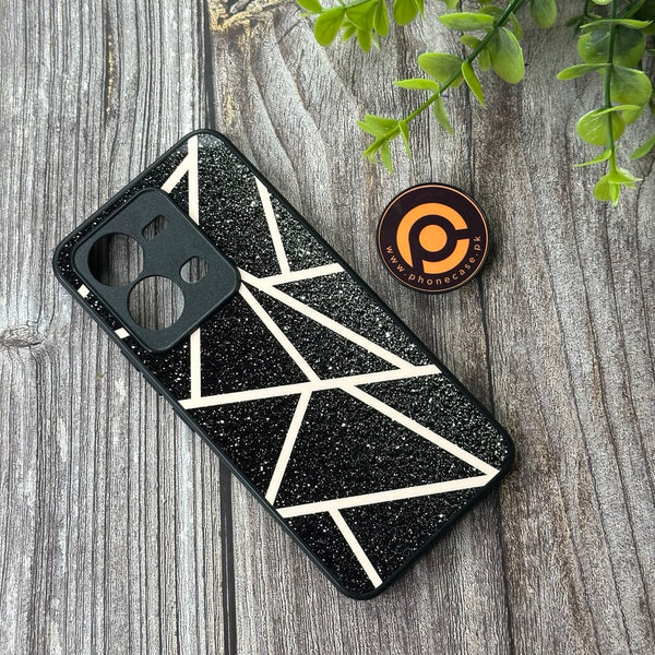 Vivo V25 5G - Black Sparkle Glitter With RoseGold - Premium Printed Glass soft Bumper Shock Proof Case  CS-40928