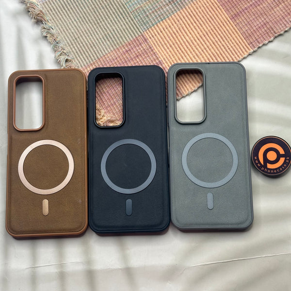 Infinix Hot 60 - Elegant Magnetic Grainy Leather Anti-Fingerprint Case