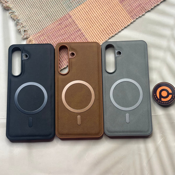 Samsung Galaxy S25 FE - Elegant Magnetic Grainy Leather Anti-Fingerprint Case