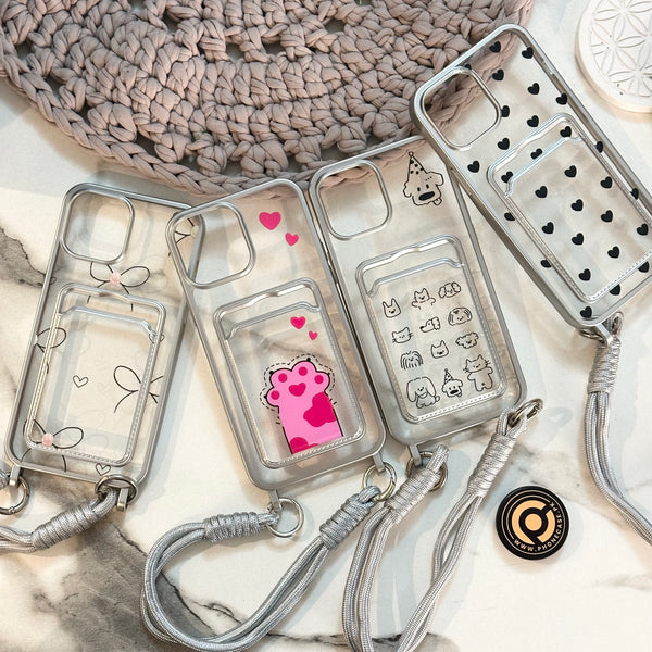 iPhone 13 Pro Max - Clear Electroplated Card Slot Case with Wrist Strap