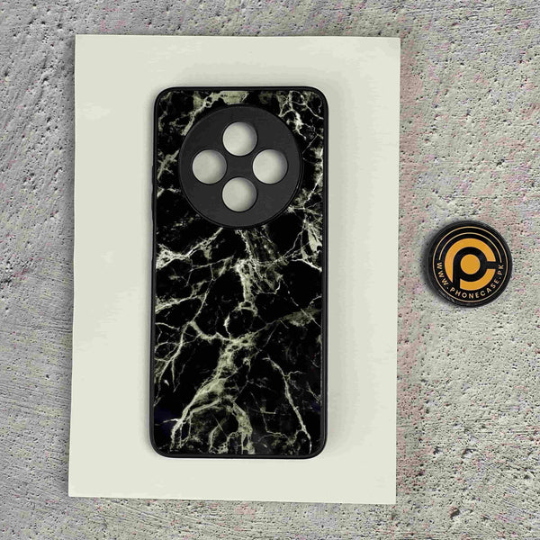 Oppo Reno 12F 4G - Black Marble Design 4- Premium Printed Glass soft Bumper shock Proof Case CS-50621