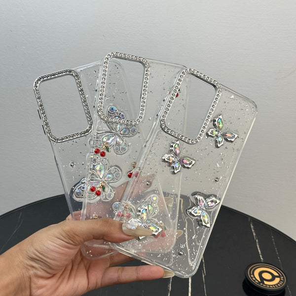 Samsung Galaxy A27 – Glim Transparent Shockproof Phone Case with Gemstone Camera Edges