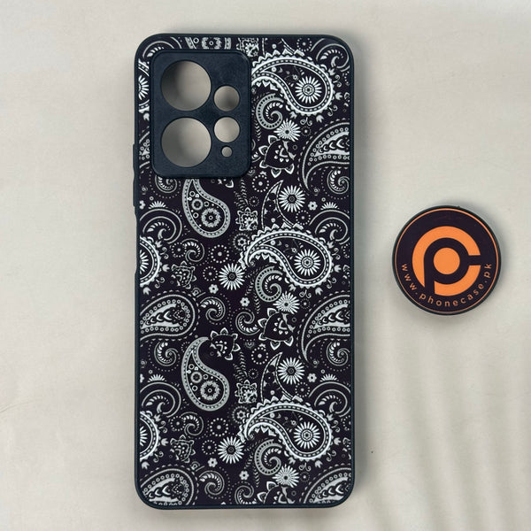 Xiaomi Redmi Note 12 -Black Paisley- Premium Printed Glass soft Bumper shock Proof Case CS-49111