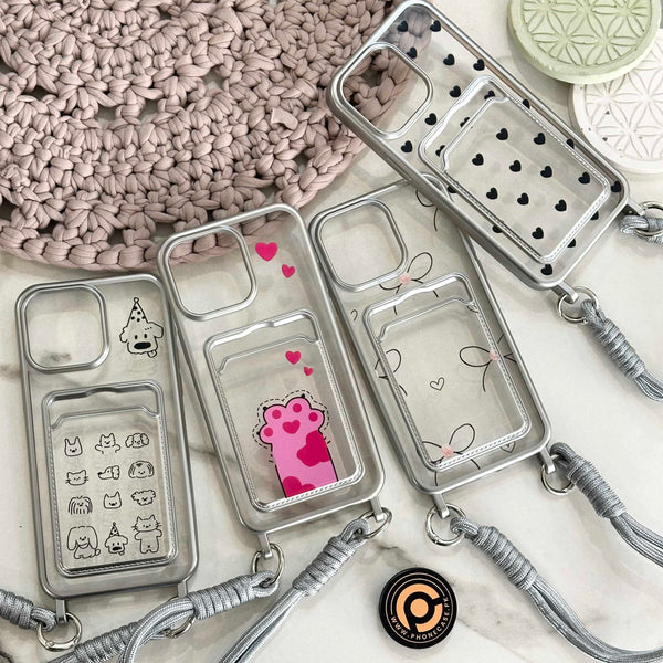 iPhone 14 Pro Max - Clear Electroplated Card Slot Case with Wrist Strap