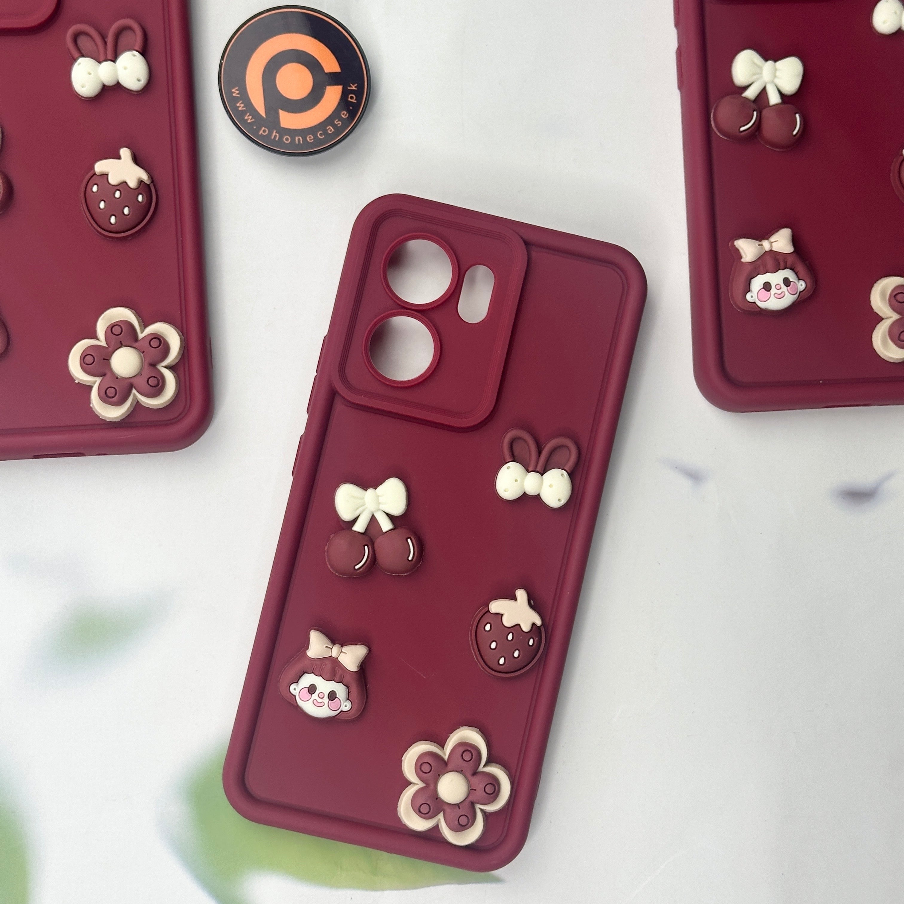Oppo Reno 13F - Cute 3D Cherry Flower Icons Silicon Case