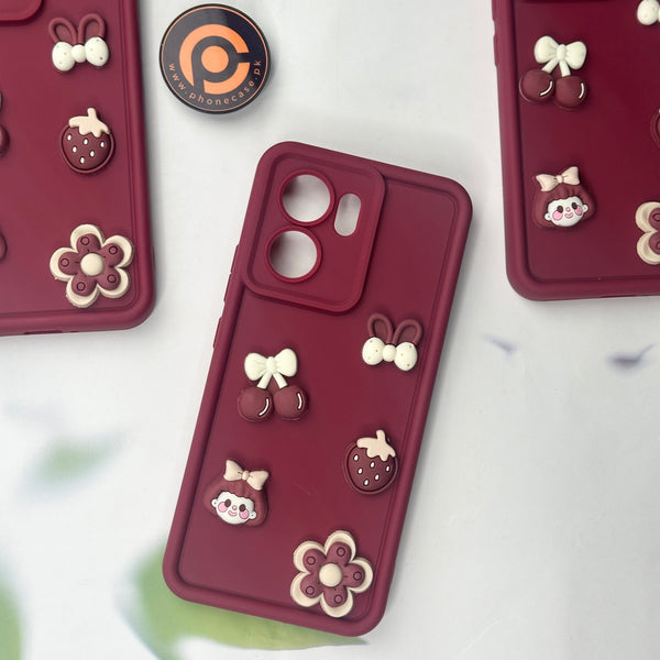 Oppo Reno 13F - Cute 3D Cherry Flower Icons Silicon Case
