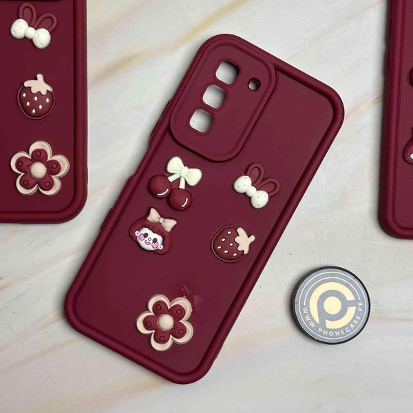 Infinix Hot 70 - Cute 3D Cherry Flower Icons Silicon Case