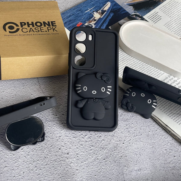 VIVO Y200 4G / Vivo V40 Lite (IDN) - 3D Cute Kitty Case with Built-In Mirror & Stand