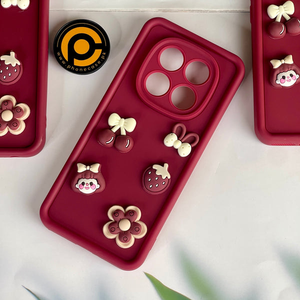 Redmi Note 14 Pro Plus 5G Cute 3D Cherry Flower Icons Silicon Case