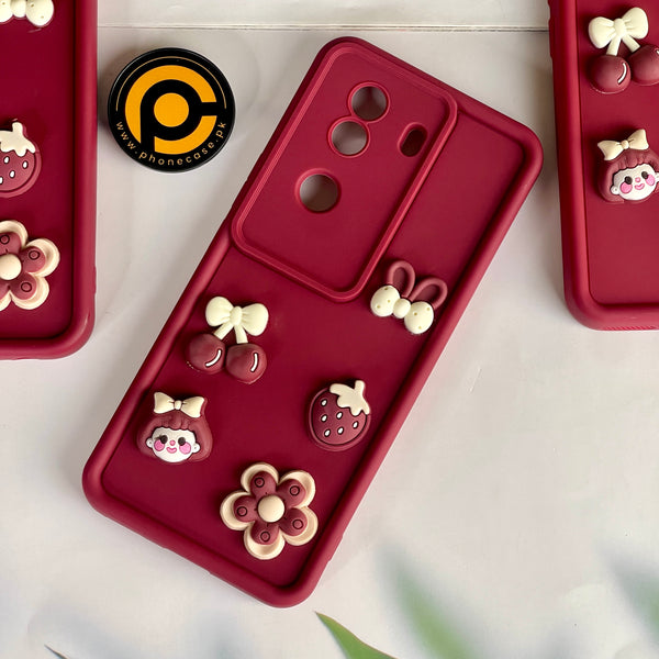 Vivo V40e Cute 3D Cherry Flower Icons Silicon Case