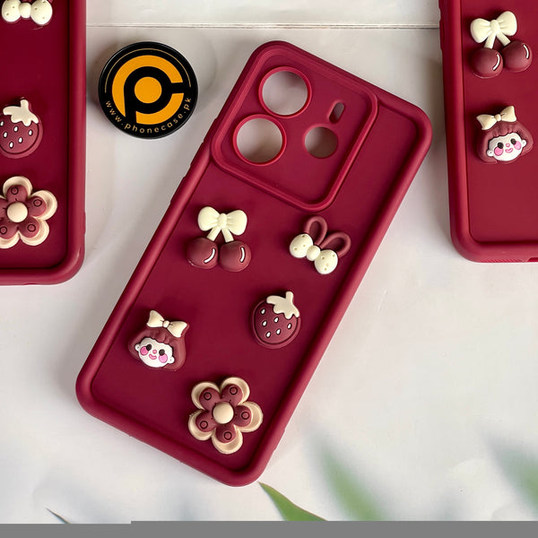 Redmi Note 14 Cute 3D Cherry Flower Icons Silicon Case