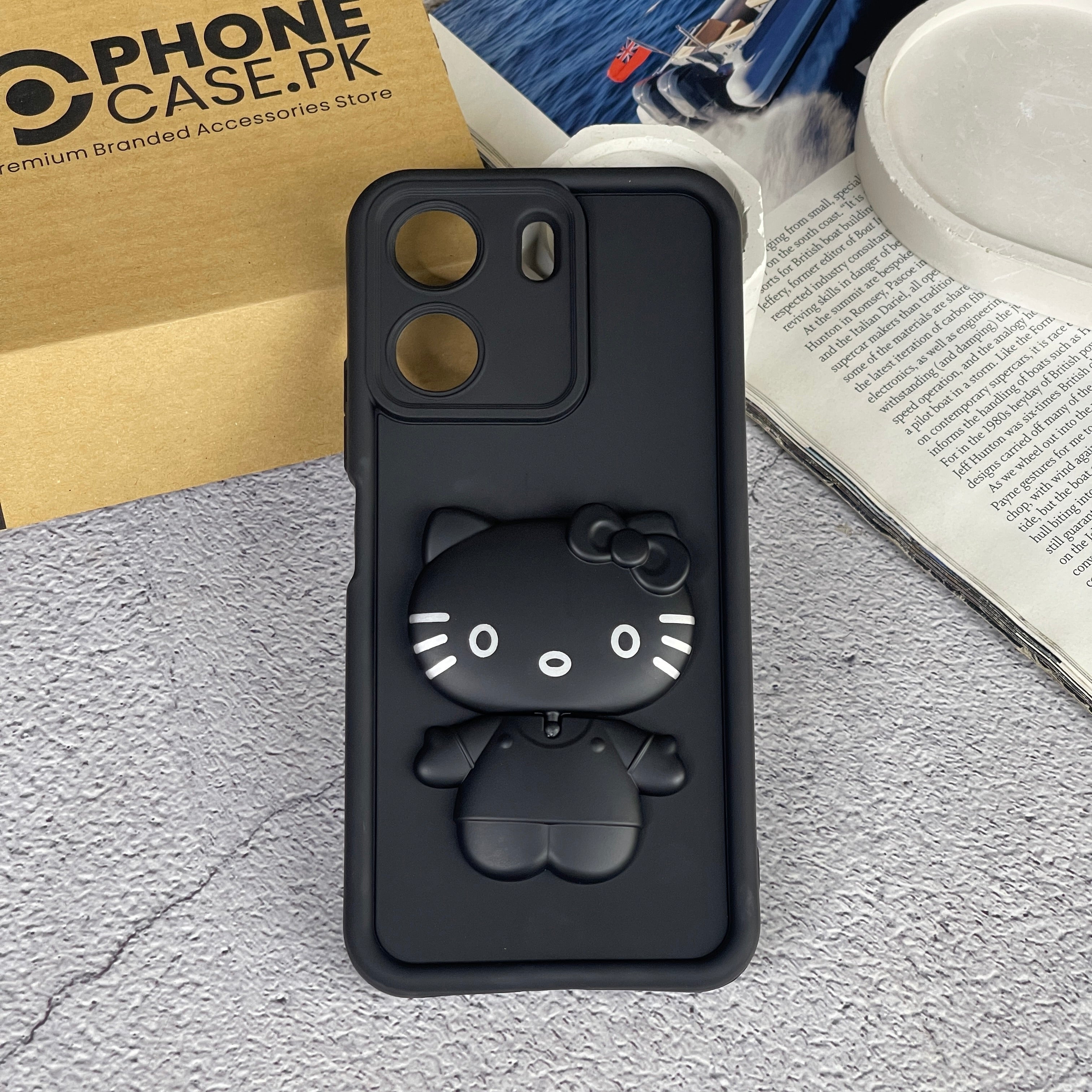 Redmi 13c - 3D Cute Kitty Case with Built-In Mirror & Stand