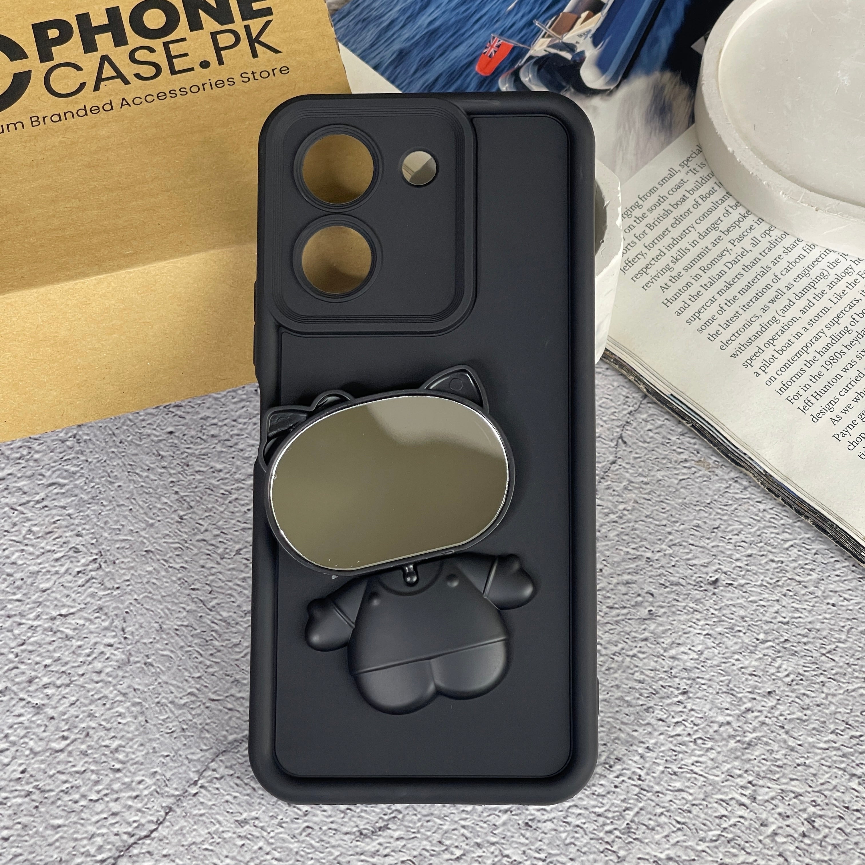 Vivo Y36 - 3D Cute Kitty Case with Built-In Mirror & Stand