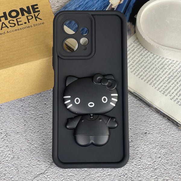 Redmi Note 12 - 3D Cute Kitty Case with Built-In Mirror & Stand