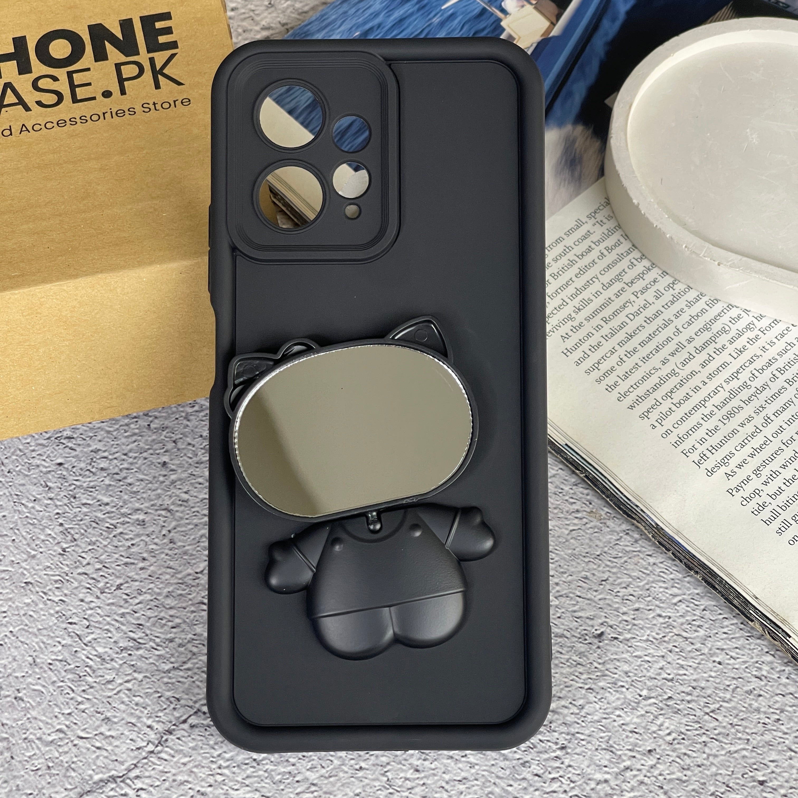 Redmi Note 12 - 3D Cute Kitty Case with Built-In Mirror & Stand