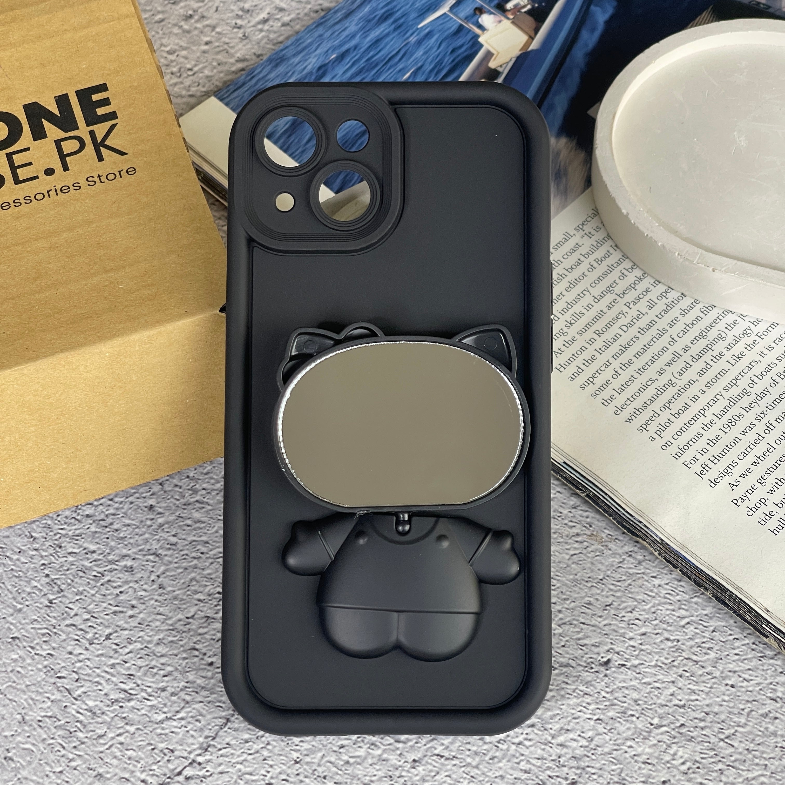 iPhone 14 - 3D Cute Kitty Case with Built-In Mirror & Stand